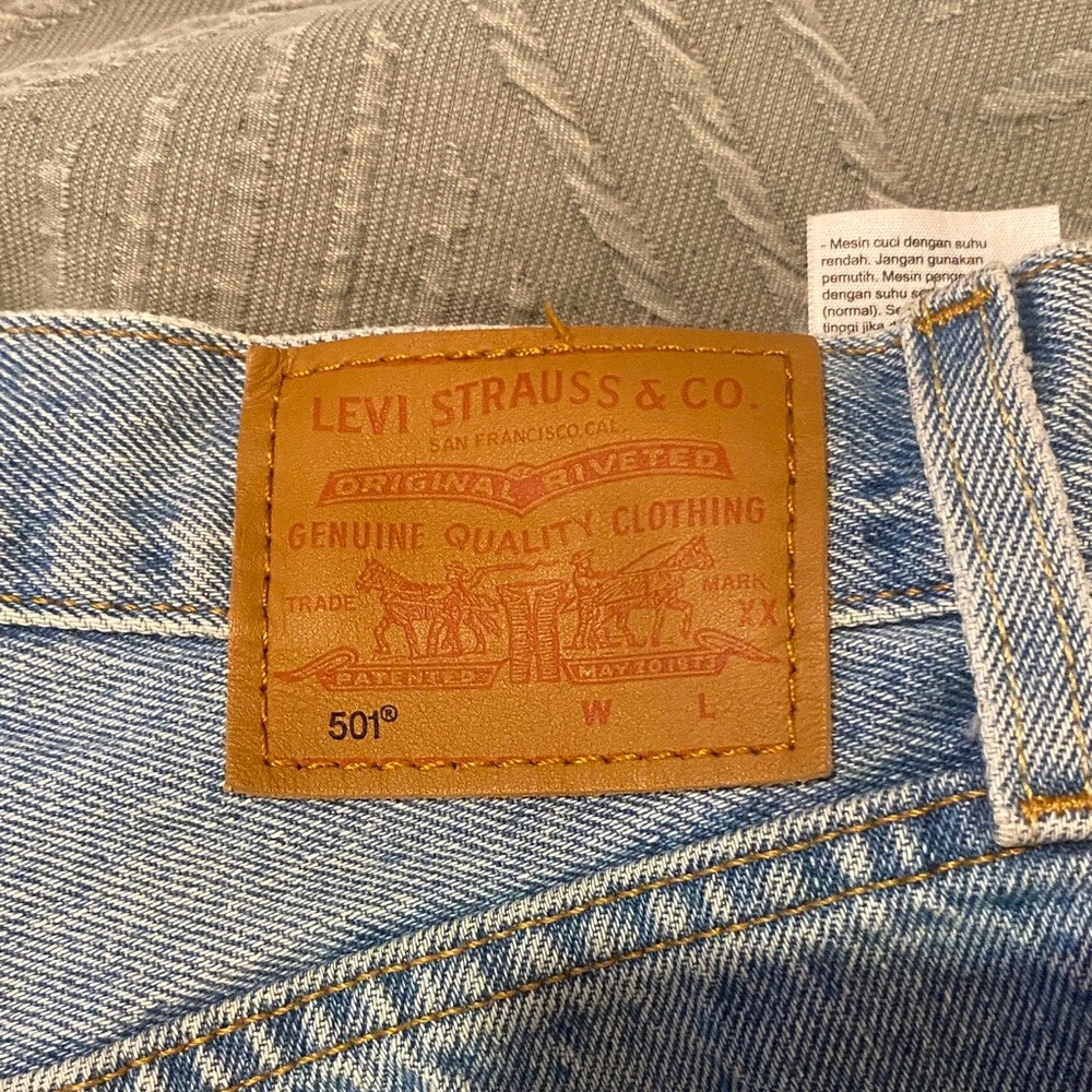 Levi's Light Blue Distressed Jean Shorts - Picture 14 of 15